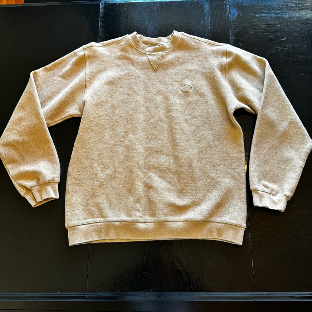 Vintage Opel XL Short Cream Tan crewneck Sweater Y2k 00s Heavy Outdoor